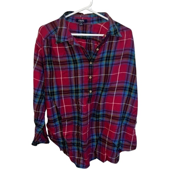 Chaps Tops - Chaps Denim Women’s Plus Size 2X Plaid Button-Up Tunic Shirt